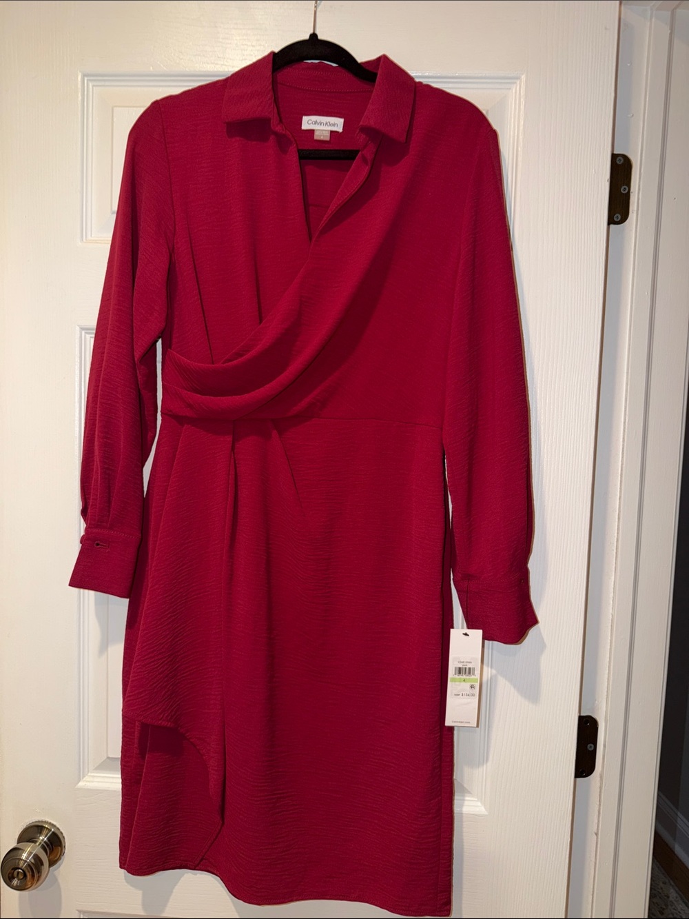 Calvin Klein Womens Deep Berry Wrap-Front Dress